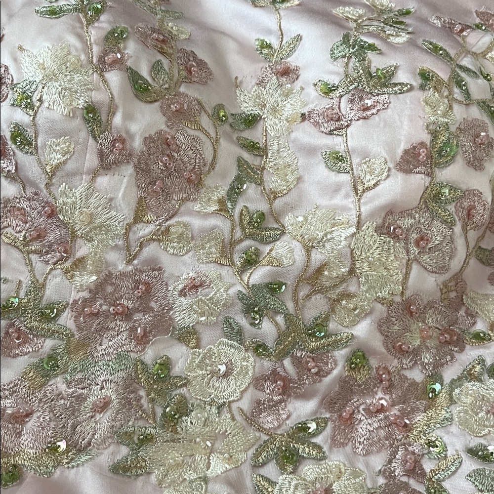 Stacees Blush Pink Floral Embroidered sheath Dress - Picture 3 of 9